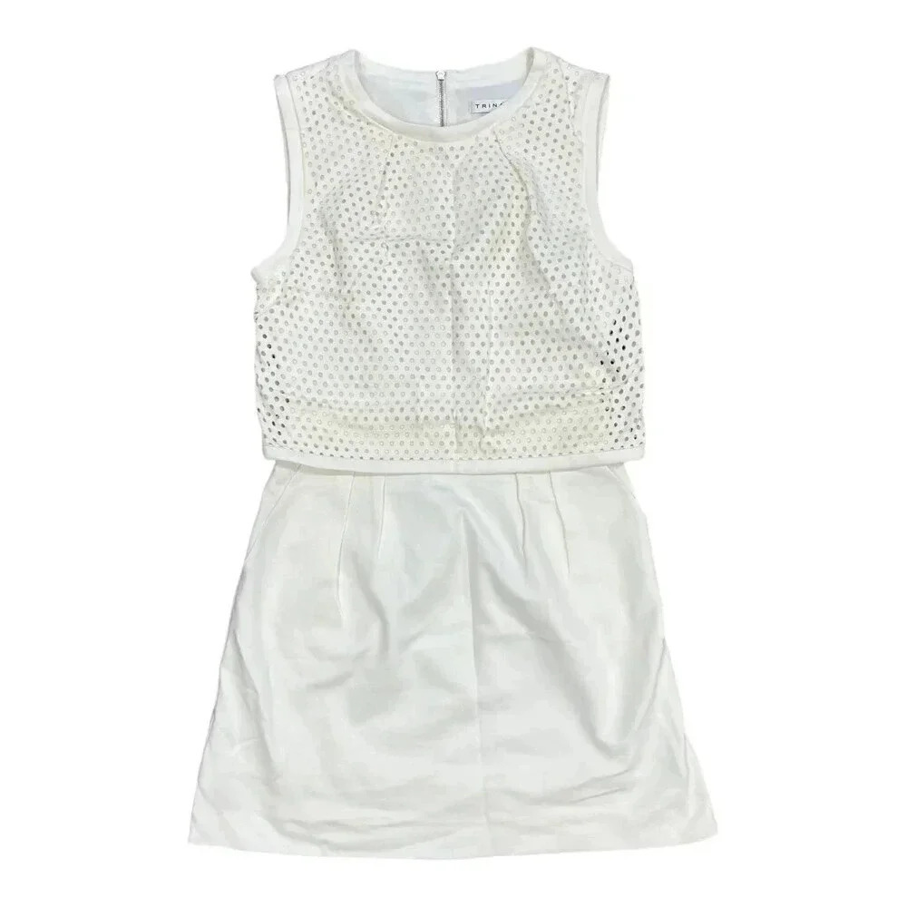 Trina Turk Off White Laser Cut Ponte Dress 0